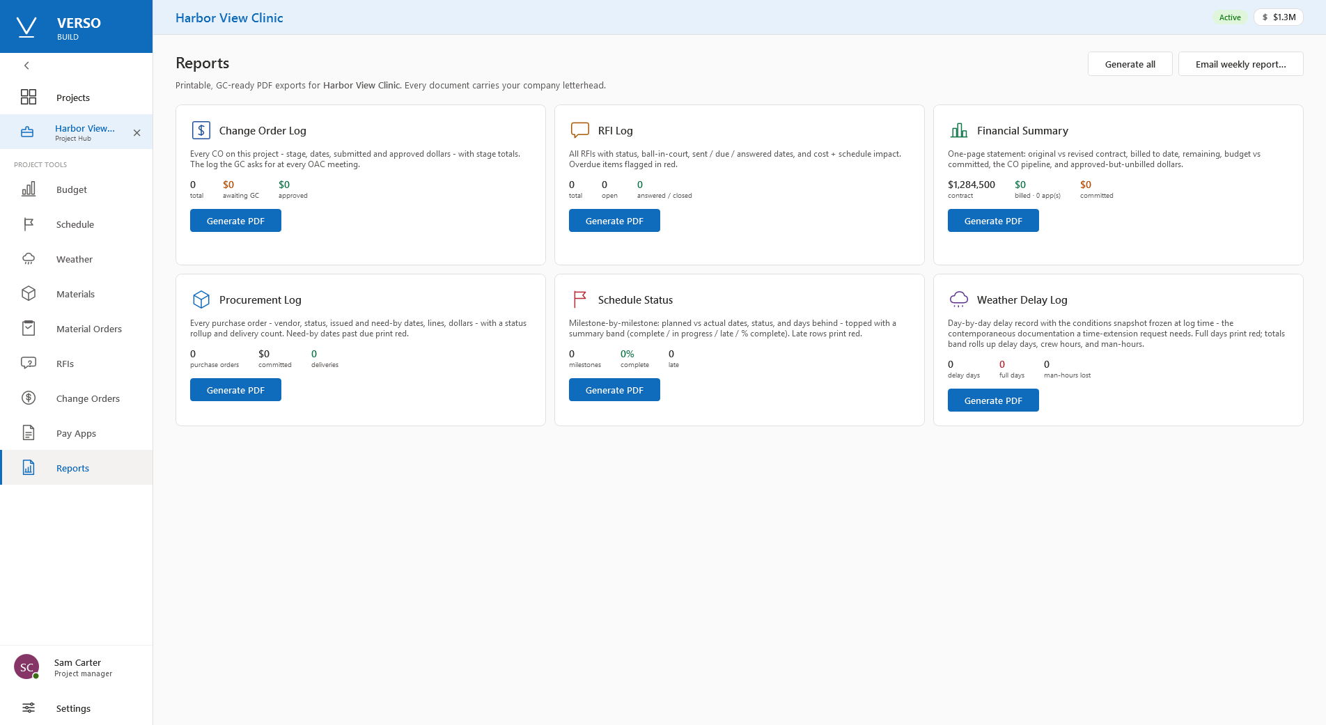 The Reports page