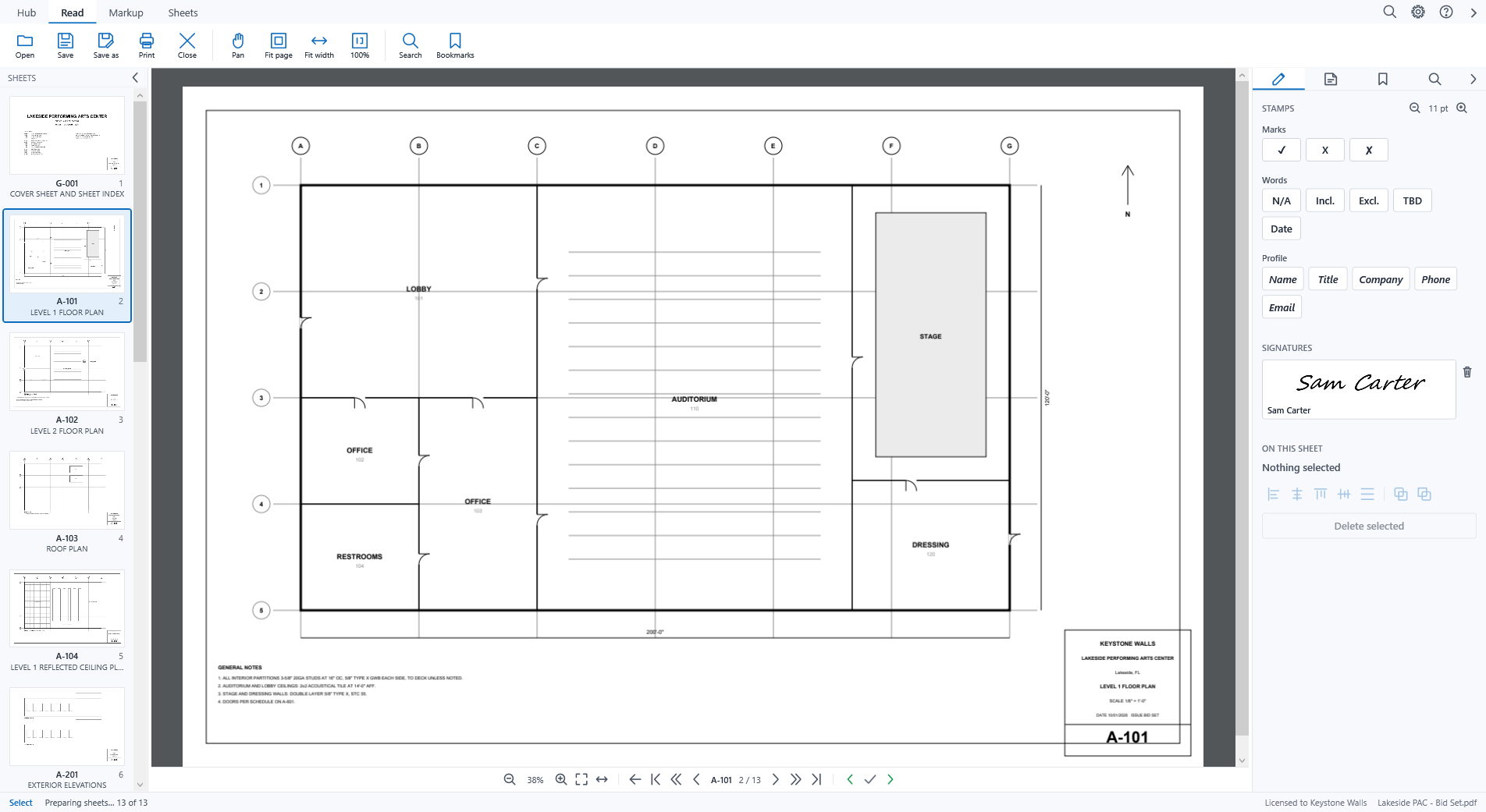 A plan set with the sheets named