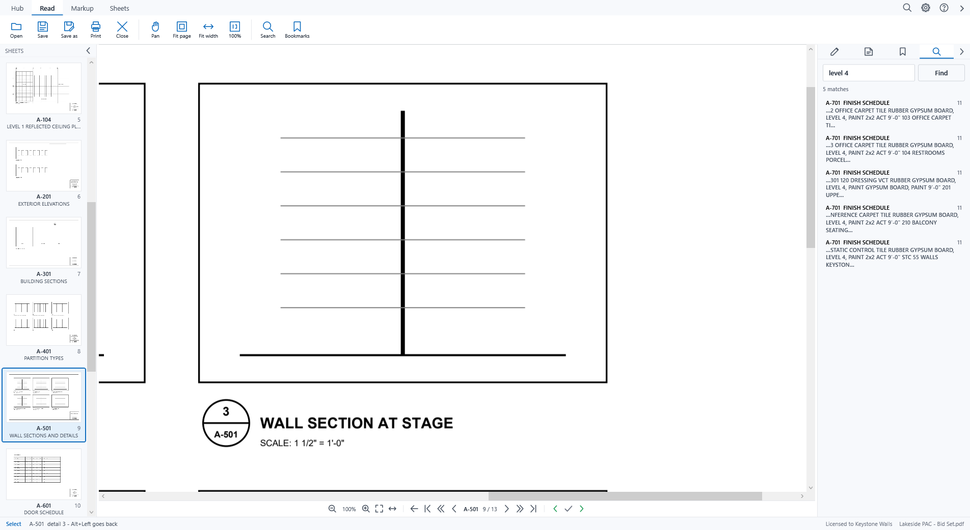 Search results with sheet numbers