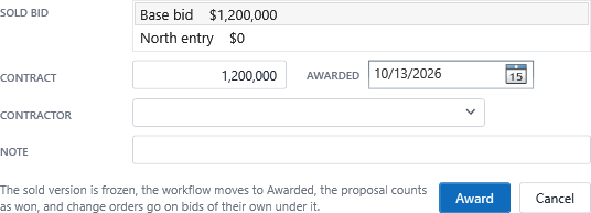 The Award dialog in Verso Plans